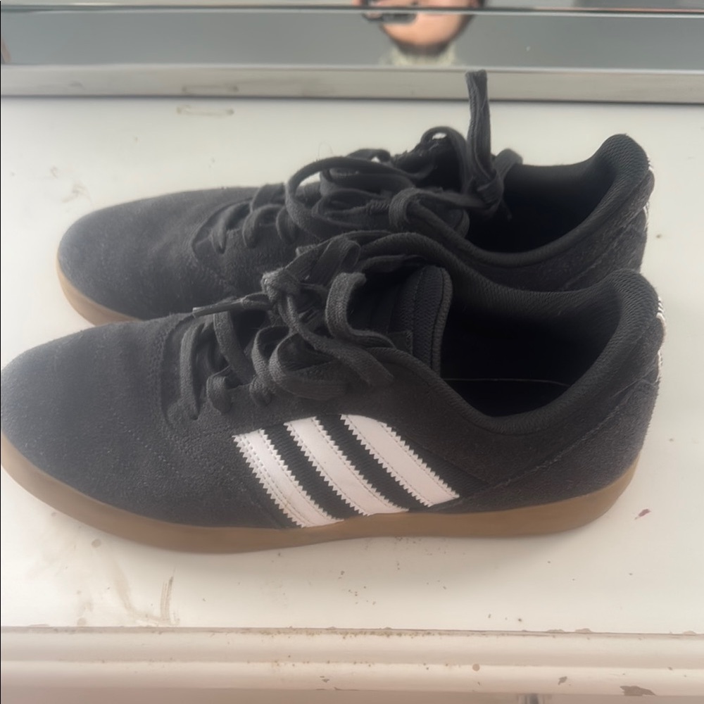 Adidas Black Suede Sneakers with White Stripes
